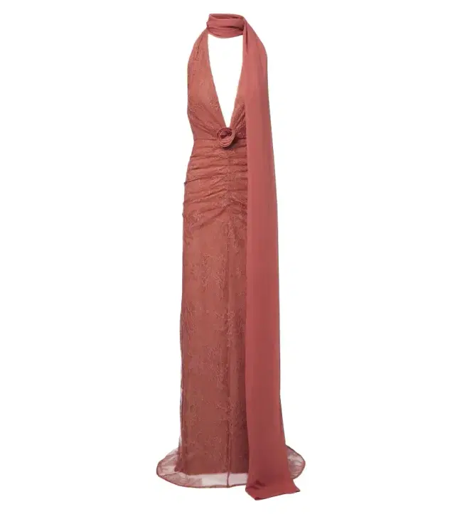 DE LA VALI Amora ruched scarf-detail lace maxi dress