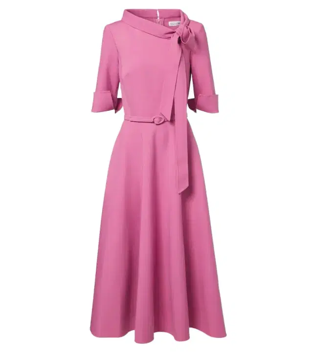 Oscar de la Renta Belted tie-neck wool-blend midi dress