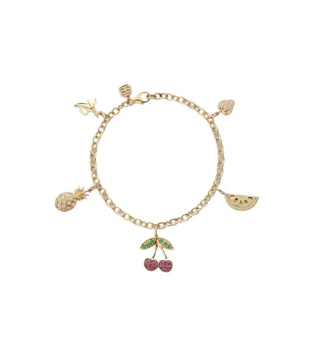 Sydney Evan 14kt gold charm bracelet with gemstones