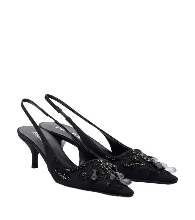 Prada Embellished satin slingback pumps