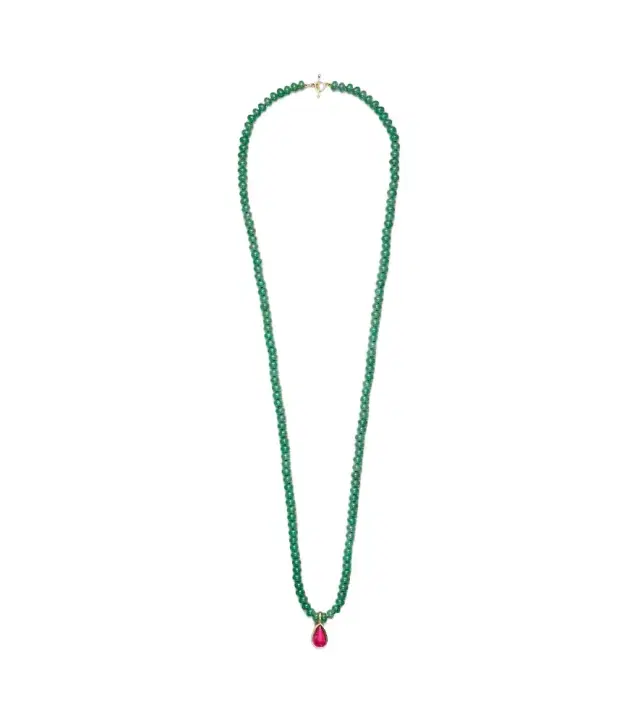 Octavia Elizabeth 18kt gold beaded necklace with aventurines and tourmaline