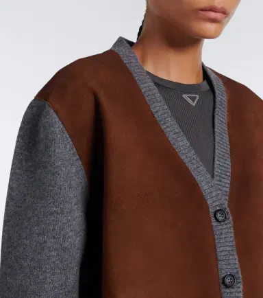 Prada Suede-trimmed virgin wool cardigan | Thumbnail 2 Prada Suede-trimmed virgin wool cardigan | Thumbnail 2