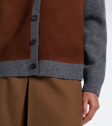 Prada Suede-trimmed virgin wool cardigan | Thumbnail 3 Prada Suede-trimmed virgin wool cardigan | Thumbnail 3
