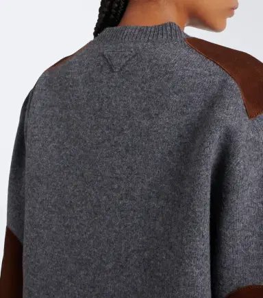 Prada Suede-trimmed virgin wool cardigan | Thumbnail 5 Prada Suede-trimmed virgin wool cardigan | Thumbnail 5