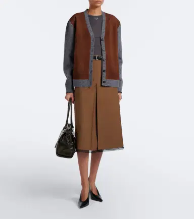 Prada Suede-trimmed virgin wool cardigan | Thumbnail 6 Prada Suede-trimmed virgin wool cardigan | Thumbnail 6