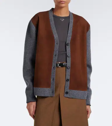 Prada Suede-trimmed virgin wool cardigan | Thumbnail 7 Prada Suede-trimmed virgin wool cardigan | Thumbnail 7