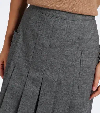 Prada Pleated virgin wool midi skirt | Thumbnail 2