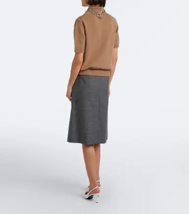 Prada Pleated virgin wool midi skirt | Thumbnail 3