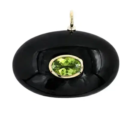 Wish Fine Jewelry 17.486ct Black Onyx Green Tourmaline 18K Gold Pendant