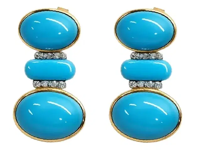 Wish Fine Jewelry 19.26ct Turquoise Diamond 18K Gold Drop Earrings