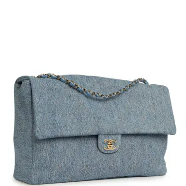 Chanel Chanel Maxi "Souplissimo" Large Flap Bag Blue Denim Gold Hardware | Thumbnail 2 Chanel Chanel Maxi "Souplissimo" Large Flap Bag Blue Denim Gold Hardware | Thumbnail 2