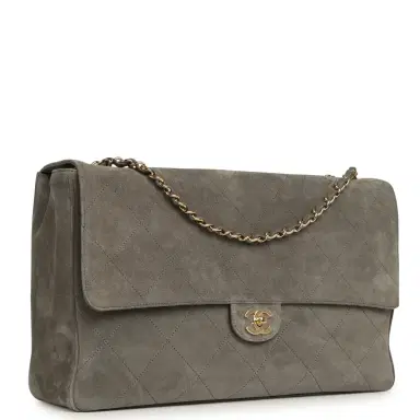 Chanel Chanel Maxi "Souplissimo" Large Flap Bag Dark Grey Suede Gold Hardware | Thumbnail 2 Chanel Chanel Maxi "Souplissimo" Large Flap Bag Dark Grey Suede Gold Hardware | Thumbnail 2