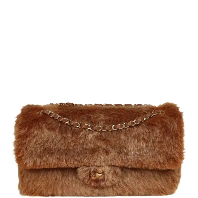Chanel Maxi "Souplissimo" Small Flap Bag Brown Shearling Lambskin Gold Hardware Chanel Maxi "Souplissimo" Small Flap Bag Brown Shearling Lambskin Gold Hardware