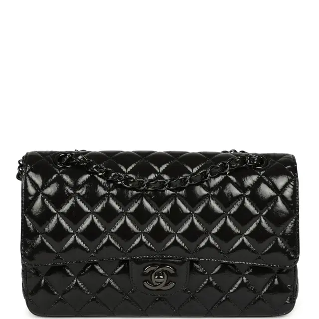 Chanel Chanel Medium Classic Double Flap Bag So Black Shiny Aged Calfskin Black Hardware