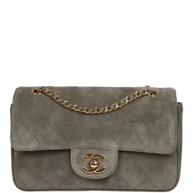 Chanel Chanel Mini "Souplissimo" Flap Bag Dark Grey Suede Gold Hardware | Thumbnail 1 Chanel Chanel Mini "Souplissimo" Flap Bag Dark Grey Suede Gold Hardware | Thumbnail 1