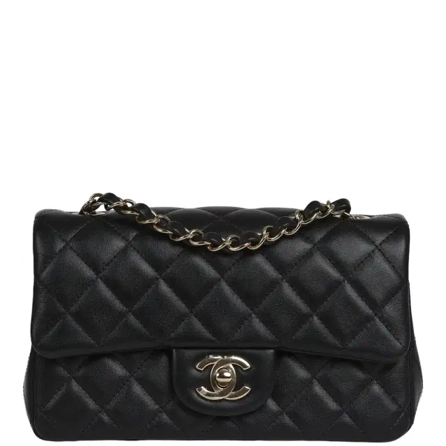 Chanel Chanel Mini Classic Rectangular Flap Bag Black Lambskin Light Gold Hardware