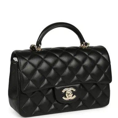 Chanel Chanel Mini Classic Rectangular Top Handle Flap Bag Black Lambskin Light Gold Hardware | Thumbnail 2