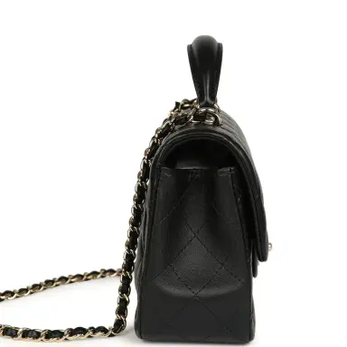 Chanel Chanel Mini Classic Rectangular Top Handle Flap Bag Black Lambskin Light Gold Hardware | Thumbnail 3