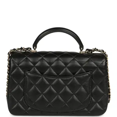 Chanel Chanel Mini Classic Rectangular Top Handle Flap Bag Black Lambskin Light Gold Hardware | Thumbnail 4
