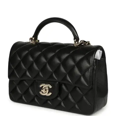 Chanel Chanel Mini Classic Rectangular Top Handle Flap Bag Black Lambskin Light Gold Hardware | Thumbnail 5