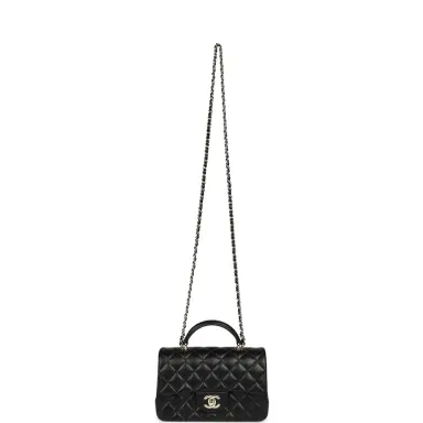 Chanel Chanel Mini Classic Rectangular Top Handle Flap Bag Black Lambskin Light Gold Hardware | Thumbnail 7