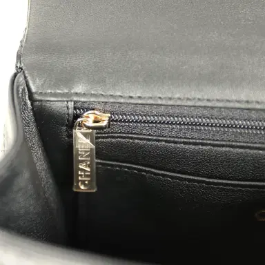 Chanel Chanel Mini Classic Rectangular Top Handle Flap Bag Black Lambskin Light Gold Hardware | Thumbnail 10