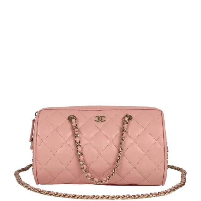 Chanel Chanel Mini Timeless Classic Barrel Bag with Chain Pink Shiny Caviar Light Gold Hardware