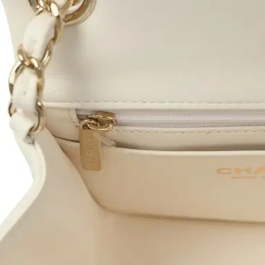 Chanel Chanel Monacoco Mini Square Flap Bag White Lambskin Light Gold Hardware | Thumbnail 11