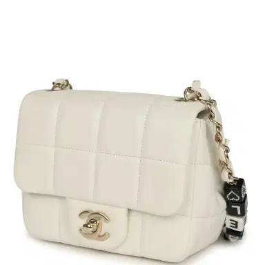 Chanel Chanel Monacoco Mini Square Flap Bag White Lambskin Light Gold Hardware | Thumbnail 5