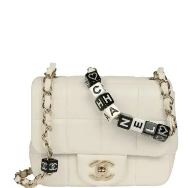 Chanel Chanel Monacoco Mini Square Flap Bag White Lambskin Light Gold Hardware | Thumbnail 1
