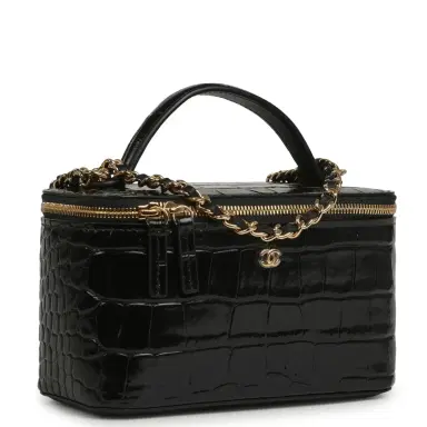 Chanel Chanel Small Top Handle Vanity Case Black Croc Embossed Calfskin Gold Hardware | Thumbnail 2 Chanel Chanel Small Top Handle Vanity Case Black Croc Embossed Calfskin Gold Hardware | Thumbnail 2