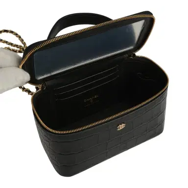Chanel Chanel Small Top Handle Vanity Case Black Croc Embossed Calfskin Gold Hardware | Thumbnail 9 Chanel Chanel Small Top Handle Vanity Case Black Croc Embossed Calfskin Gold Hardware | Thumbnail 9