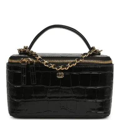 Chanel Chanel Small Top Handle Vanity Case Black Croc Embossed Calfskin Gold Hardware | Thumbnail 1 Chanel Chanel Small Top Handle Vanity Case Black Croc Embossed Calfskin Gold Hardware | Thumbnail 1