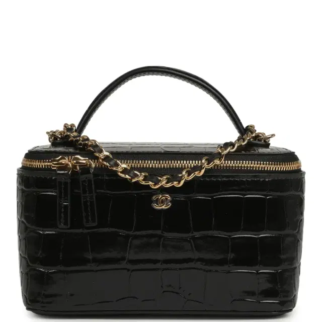 Chanel Chanel Small Top Handle Vanity Case Black Croc Embossed Calfskin Gold Hardware
