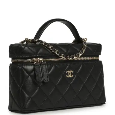 Chanel Chanel Top Handle Long Vanity Case with Chain Black Lambskin Light Gold Hardware | Thumbnail 2 Chanel Chanel Top Handle Long Vanity Case with Chain Black Lambskin Light Gold Hardware | Thumbnail 2