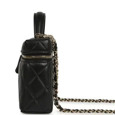 Chanel Chanel Top Handle Long Vanity Case with Chain Black Lambskin Light Gold Hardware | Thumbnail 3 Chanel Chanel Top Handle Long Vanity Case with Chain Black Lambskin Light Gold Hardware | Thumbnail 3