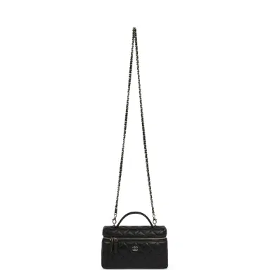Chanel Chanel Top Handle Long Vanity Case with Chain Black Lambskin Light Gold Hardware | Thumbnail 7 Chanel Chanel Top Handle Long Vanity Case with Chain Black Lambskin Light Gold Hardware | Thumbnail 7