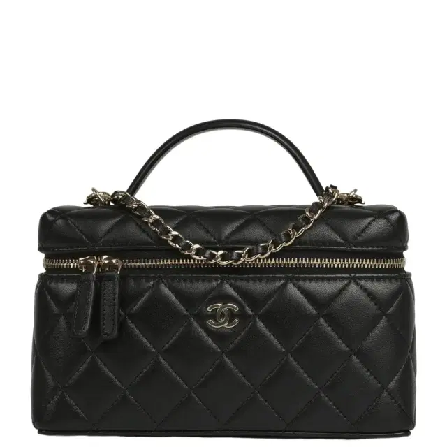 Chanel Chanel Top Handle Long Vanity Case with Chain Black Lambskin Light Gold Hardware