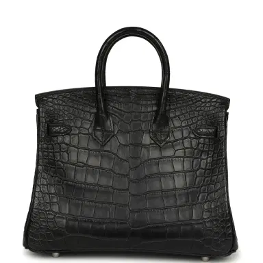 HERMÈS Hermes Birkin 25 Black Matte Alligator Palladium Hardware | Thumbnail 4 HERMÈS Hermes Birkin 25 Black Matte Alligator Palladium Hardware | Thumbnail 4