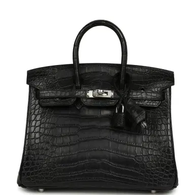 HERMÈS Hermes Birkin 25 Black Matte Alligator Palladium Hardware | Thumbnail 1 HERMÈS Hermes Birkin 25 Black Matte Alligator Palladium Hardware | Thumbnail 1
