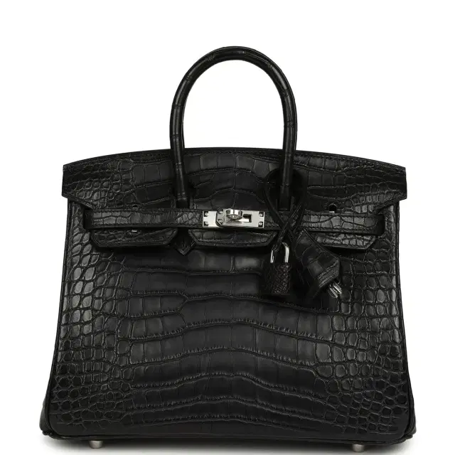 HERMÈS Hermes Birkin 25 Black Matte Alligator Palladium Hardware