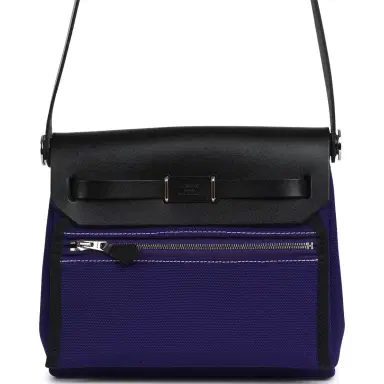 HERMÈS Hermes Herbag Zip 20 Mini Purple Toile Militaire Canvas and Black Vache Hunter Palladium Hardware | Thumbnail 4
