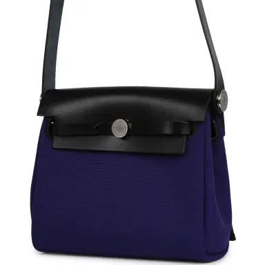 HERMÈS Hermes Herbag Zip 20 Mini Purple Toile Militaire Canvas and Black Vache Hunter Palladium Hardware | Thumbnail 5