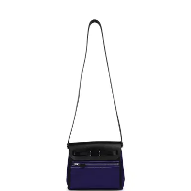 HERMÈS Hermes Herbag Zip 20 Mini Purple Toile Militaire Canvas and Black Vache Hunter Palladium Hardware | Thumbnail 7