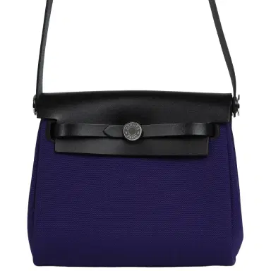 HERMÈS Hermes Herbag Zip 20 Mini Purple Toile Militaire Canvas and Black Vache Hunter Palladium Hardware | Thumbnail 1