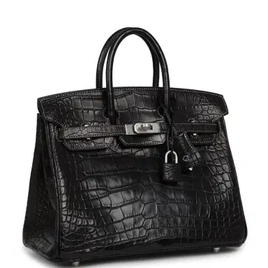 HERMÈS Hermes Special Order (HSS) Birkin 25 Black Matte Verso Alligator Brushed Palladium Hardware | Thumbnail 2 HERMÈS Hermes Special Order (HSS) Birkin 25 Black Matte Verso Alligator Brushed Palladium Hardware | Thumbnail 2