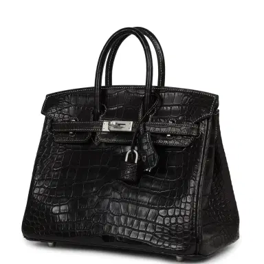 HERMÈS Hermes Special Order (HSS) Birkin 25 Black Matte Verso Alligator Brushed Palladium Hardware | Thumbnail 5 HERMÈS Hermes Special Order (HSS) Birkin 25 Black Matte Verso Alligator Brushed Palladium Hardware | Thumbnail 5