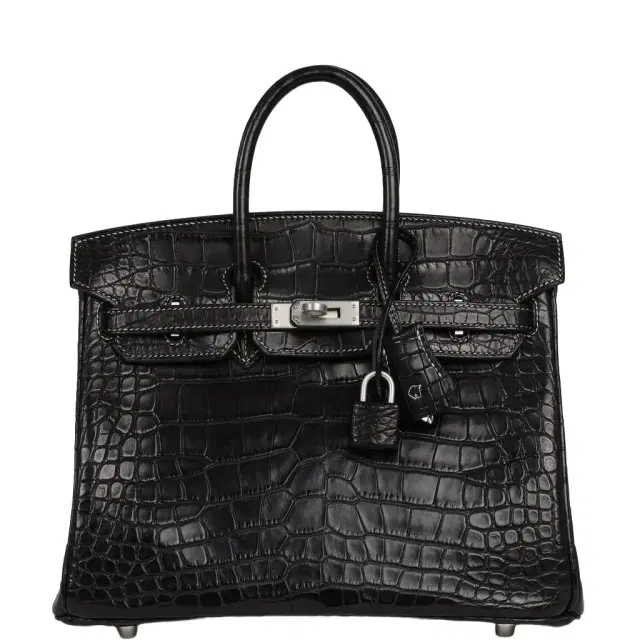 HERMÈS Hermes Special Order (HSS) Birkin 25 Black Matte Verso Alligator Brushed Palladium Hardware