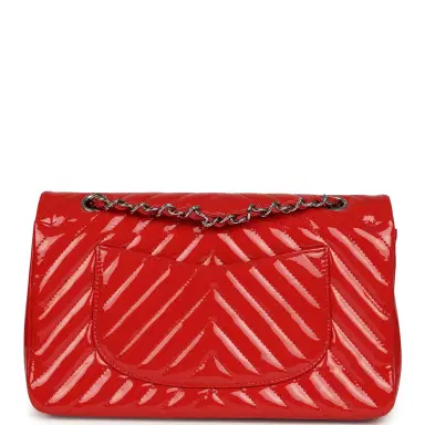Chanel Pre-owned Chanel Medium Chevron Classic Double Flap Bag Red Patent Leather Silver Hardware | Thumbnail 4 Chanel Pre-owned Chanel Medium Chevron Classic Double Flap Bag Red Patent Leather Silver Hardware | Thumbnail 4
