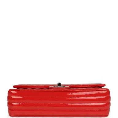 Chanel Pre-owned Chanel Medium Chevron Classic Double Flap Bag Red Patent Leather Silver Hardware | Thumbnail 6 Chanel Pre-owned Chanel Medium Chevron Classic Double Flap Bag Red Patent Leather Silver Hardware | Thumbnail 6
